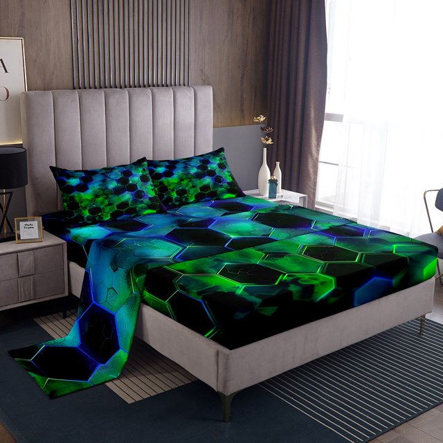 Erosebridal Geometric Hexagon Sheet Set Twin,Gradient Bedding Sets Twin Size,Neon Decor,Breathable,3-Piece