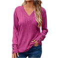 thumbnail image 2 of Summer Tops Viikei Womens Plus Size Tops,Fall Tops for Women,Women's Solid Color Long Sleeved Round Neck Pullover Top Hot Pink M, 2 of 7