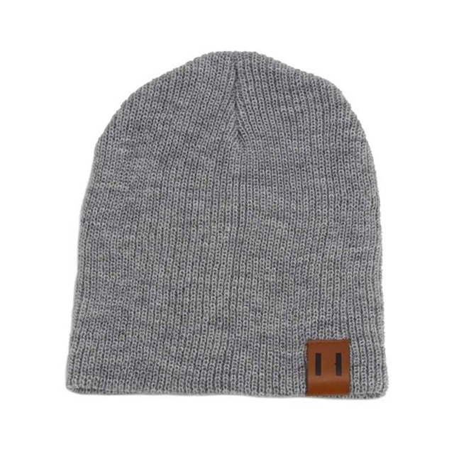 Otoño e invierno 11 Gorro de punto con etiqueta de cuero Gorro de lana para padres e hijos Gorro cálido con protección para las orejas Gorro de moda
