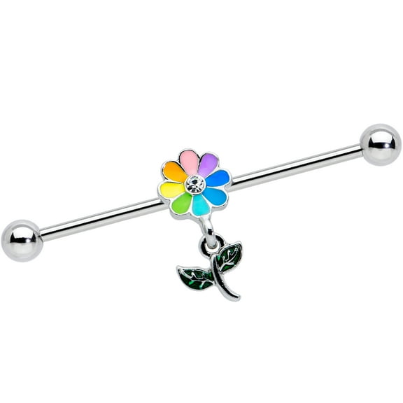 Body Candy 14G 316L Stainless Steel Helix Rainbow Flower Dangle Industrial Barbell 1 1/2