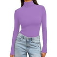 thumbnail image 7 of FEIJIBA T Shirts for Women Solid Color High Neck Regular Long Sleeve Crewneck Shirt Going Out Tops Light Violet, 7 of 7