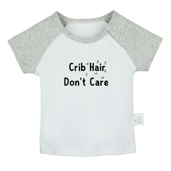 Crib Hair Don't Care Funny T shirt For Baby, Newborn Babies T-shirts, Infant Tops, 0-24M Kids Graphic Tees Clothing (Short Gray Raglan T-shirt, 12-18 Months)