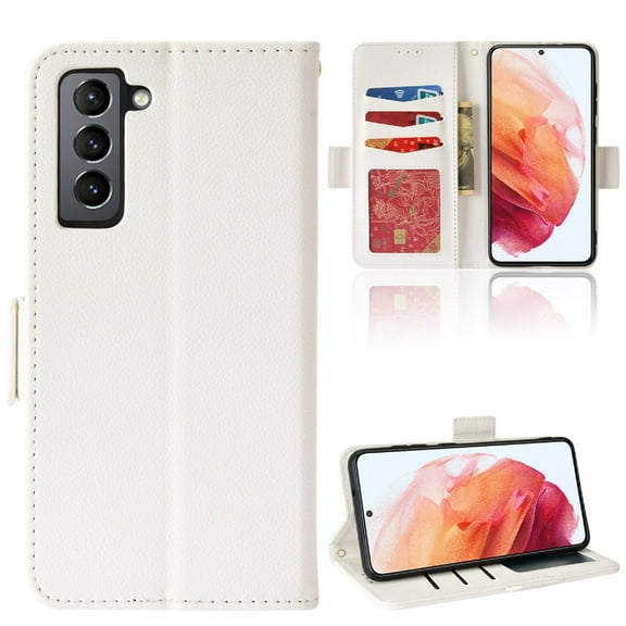 Wallet Case for Samsung Galaxy S23 Plus, Soft Silicone Lychee Pattern PU Leather Shockproof Flip Cover with Card Slots Holder Magnetic Clasp Lock Drop Resistant Kickstand Phone Case,White