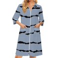 thumbnail image 2 of Zipper Robes for Women Lightweight Loose Fit Summer Bathrobes for Women Zipper Front 3/4 Length Sleeve Knee Length Striped Casual Sleepwear Nightgown with Pockets Blue S, 2 of 7