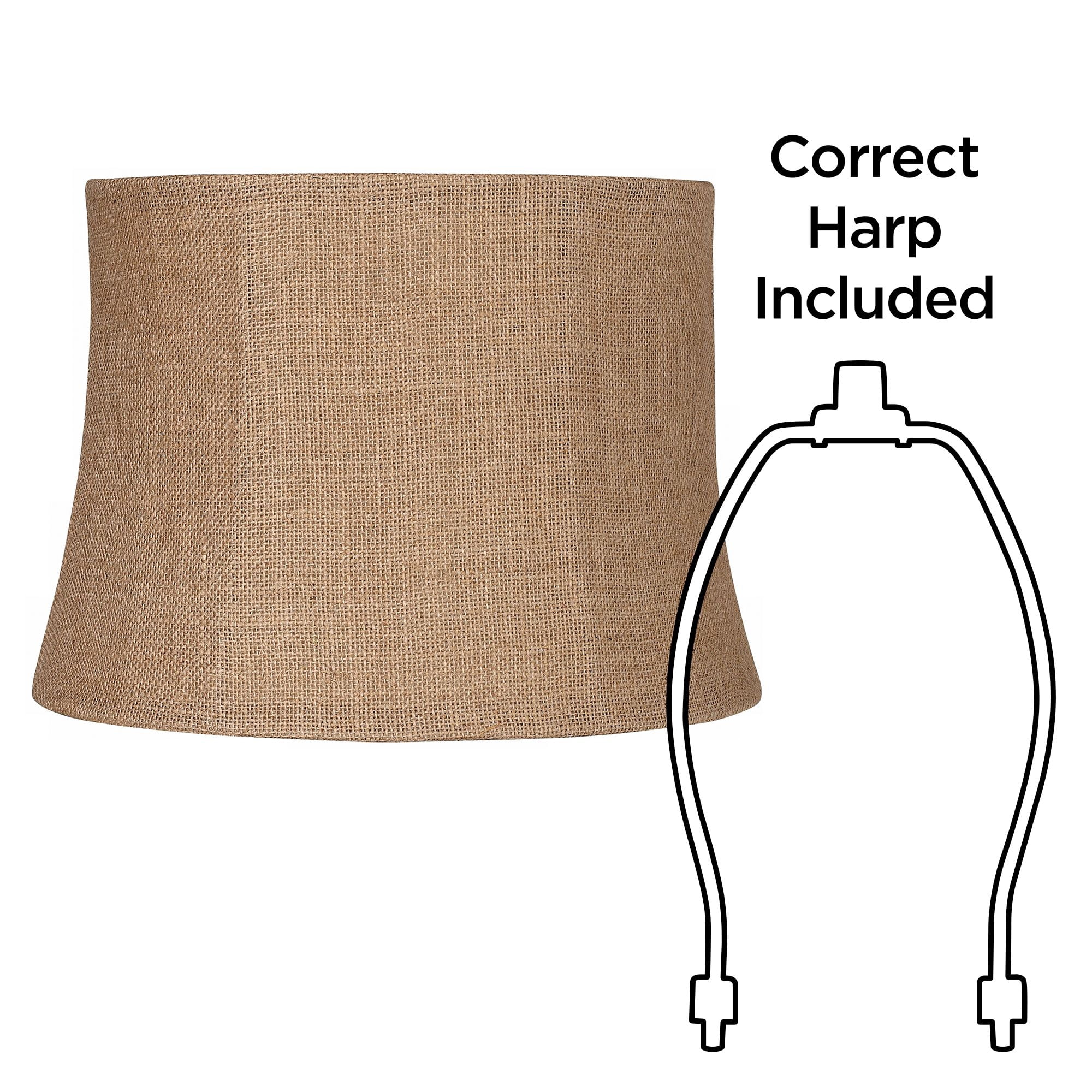 Springcrest Natural Burlap Medium Drum Lamp Shade 12" Top x 14" Bottom x 10" High (Spider) Replacement with Harp and Finial