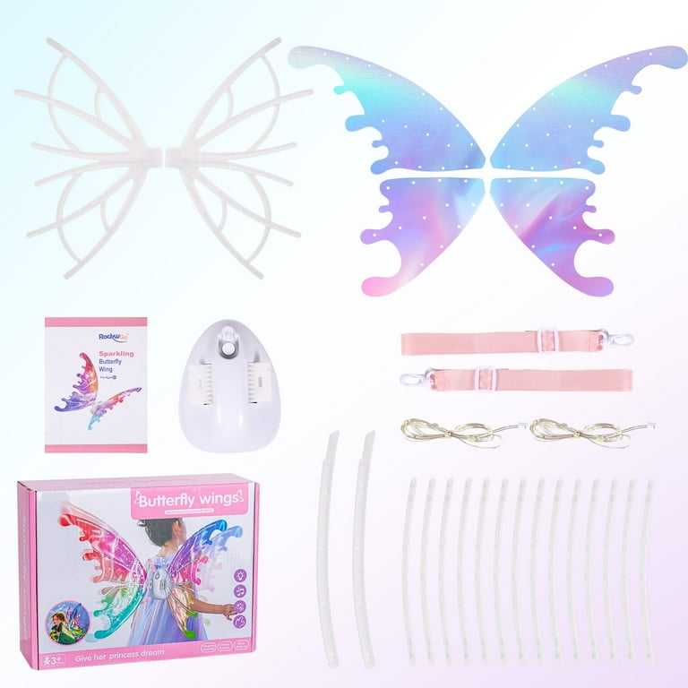 Electric Fairy Wings For Girls, Moving Butterfly Wings With Led Lights And Music, Light Up Fairy Wings For Kids/Dogs For Birthda