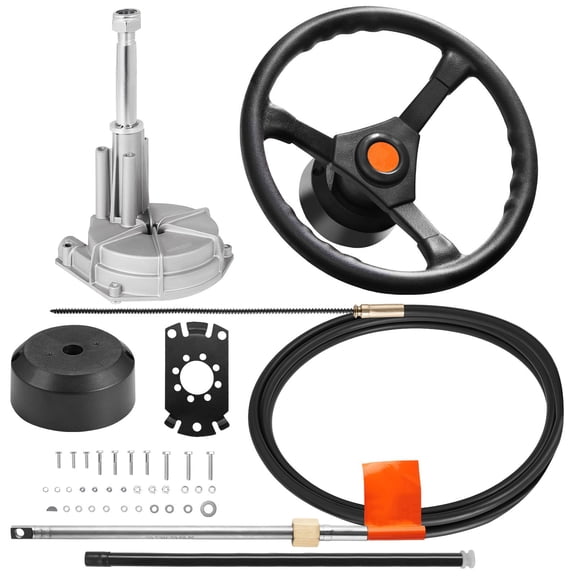 12' Outboard Steering Cable - 13 Inch Boat Steering Wheel Mechanical Rotary System Kit | Universal Replacement for Marine Vessels