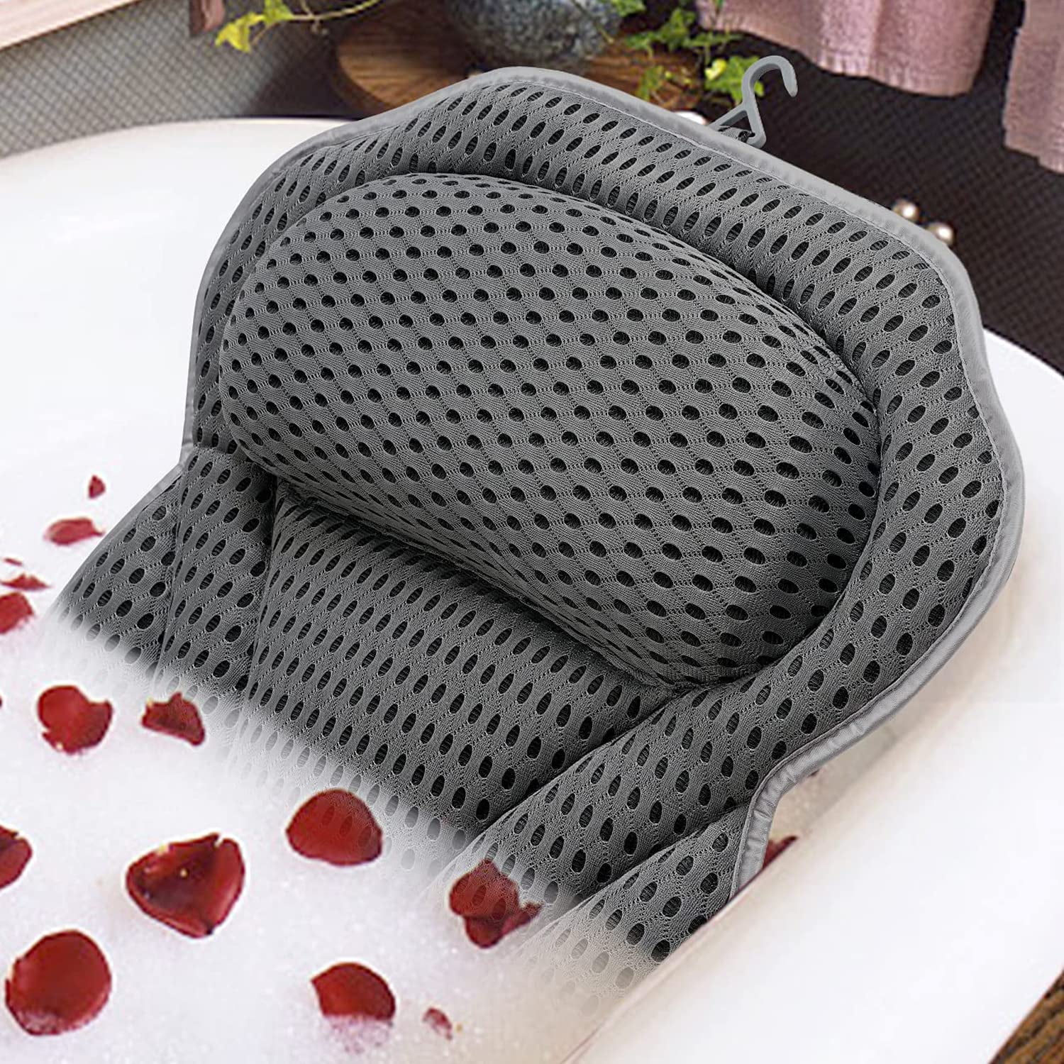 Luxury Bath Pillow Tub Spa Pillow with 4D Breathable Mesh and Nonslip