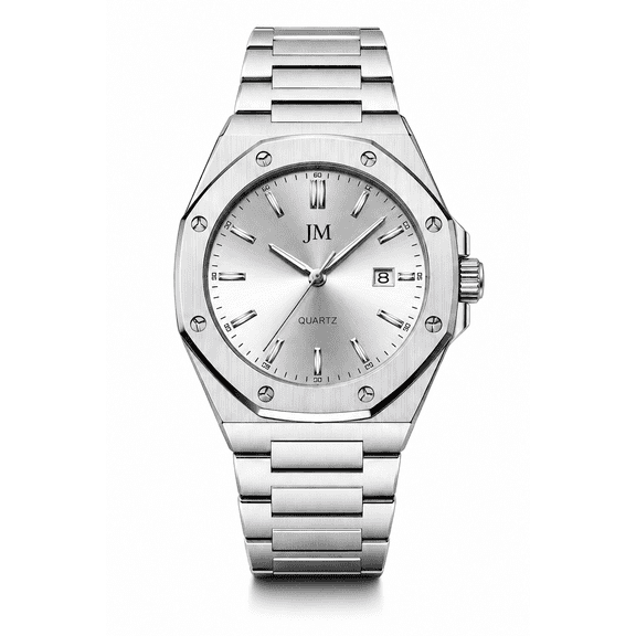 JeenMata Women's Oval Dress Watch - Silver Stainless Steel Bracelet, White Dial with Crystal Indices, Water Resistant Quartz Watch
