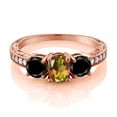 thumbnail image 2 of Gem Stone King 2.42 Ct Oval Mango Mystic Topaz Black Diamond 18K Rose Gold Plated Silver Moissanite Ring (Size 5), 2 of 4