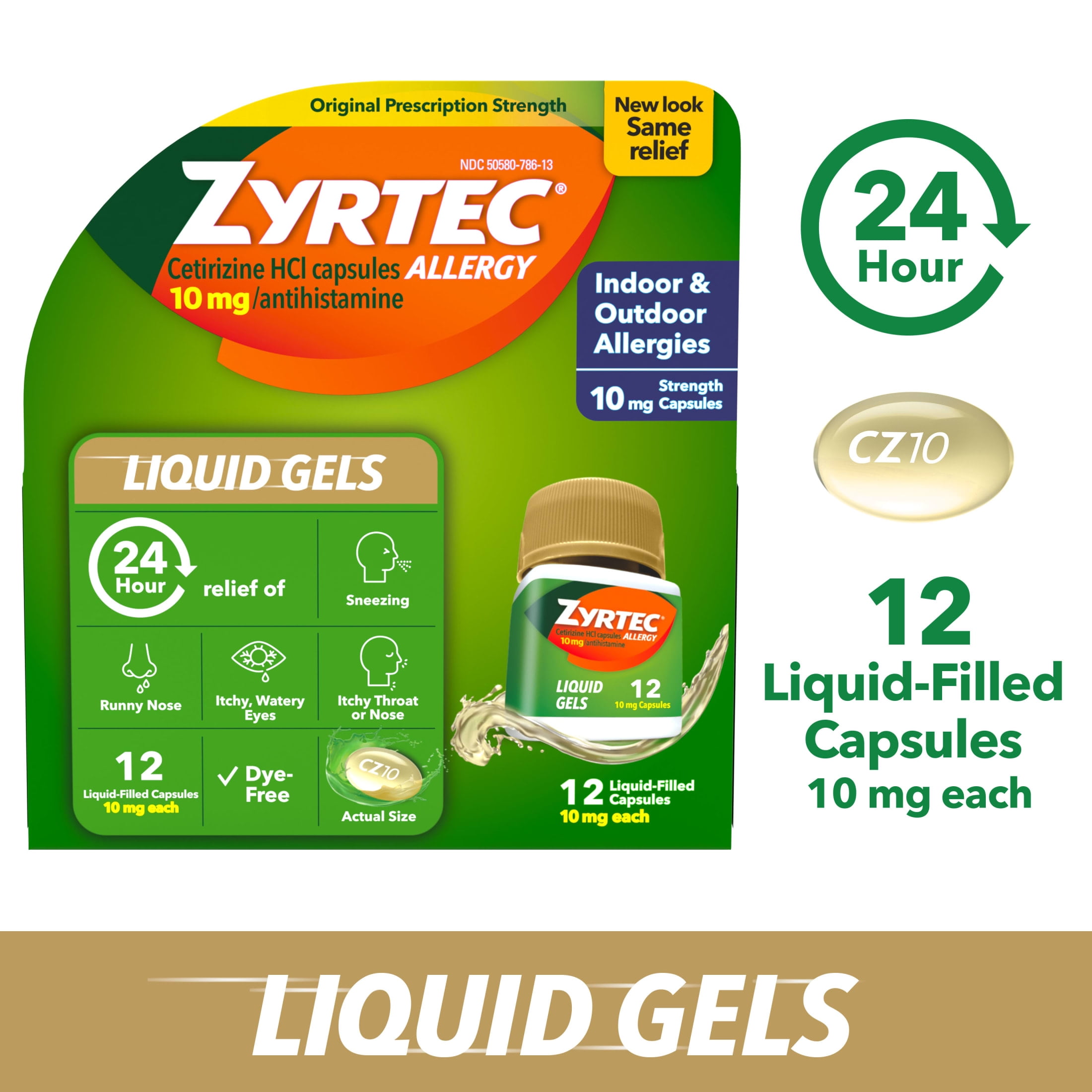 Zyrtec 24 Hour Allergy Relief Antihistamine Capsules, 12 Count