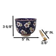 Blue Ume Plum Blossoms Ceramic Donburi Ramen Soup Red Bowl With Chopsticks Set