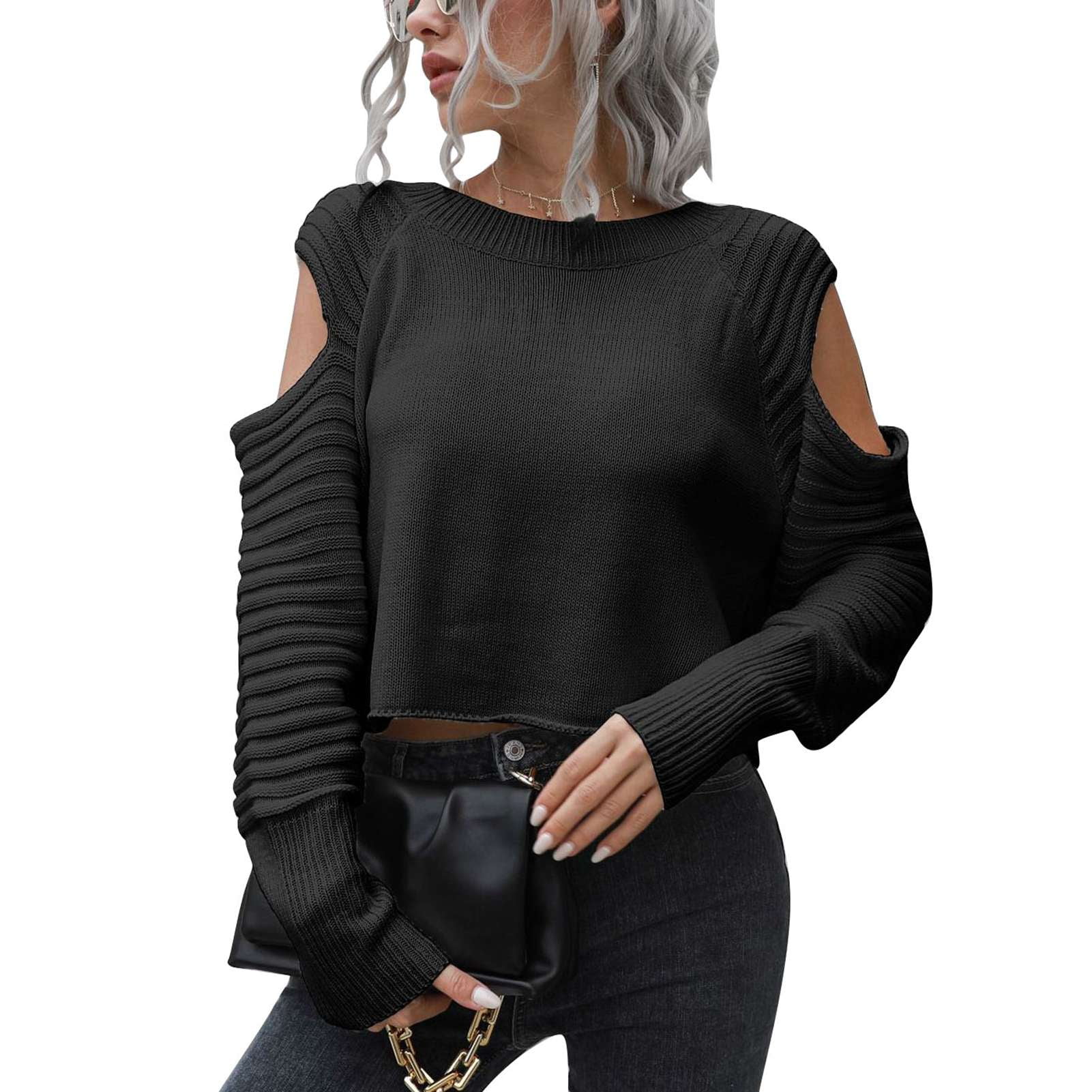 off the shoulder black sweater top