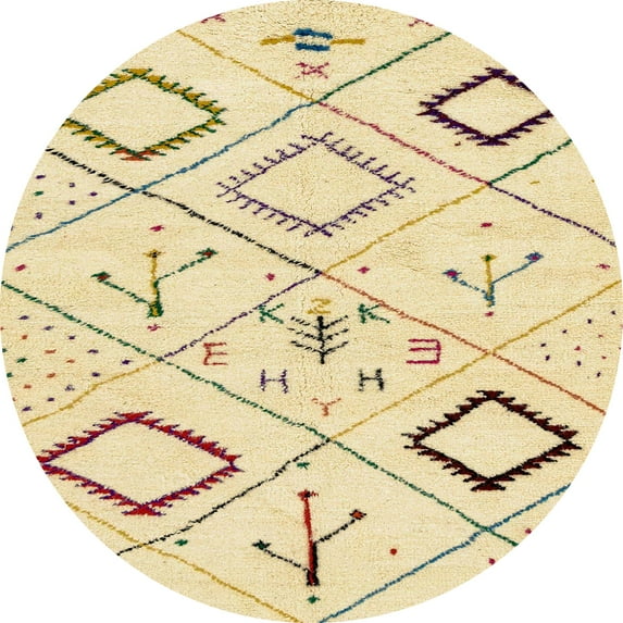Ahgly Company Machine Washable Indoor Round Abstract Sun Yellow Area Rugs, 5' Round