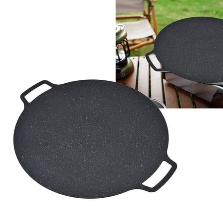 Nieyigj Korean BBQ Grill Pan Iron Nonstick Heat Resistant Round Grilling Tray for Pork Belly Pancakes, 11.81 inches / 30 cm, Black