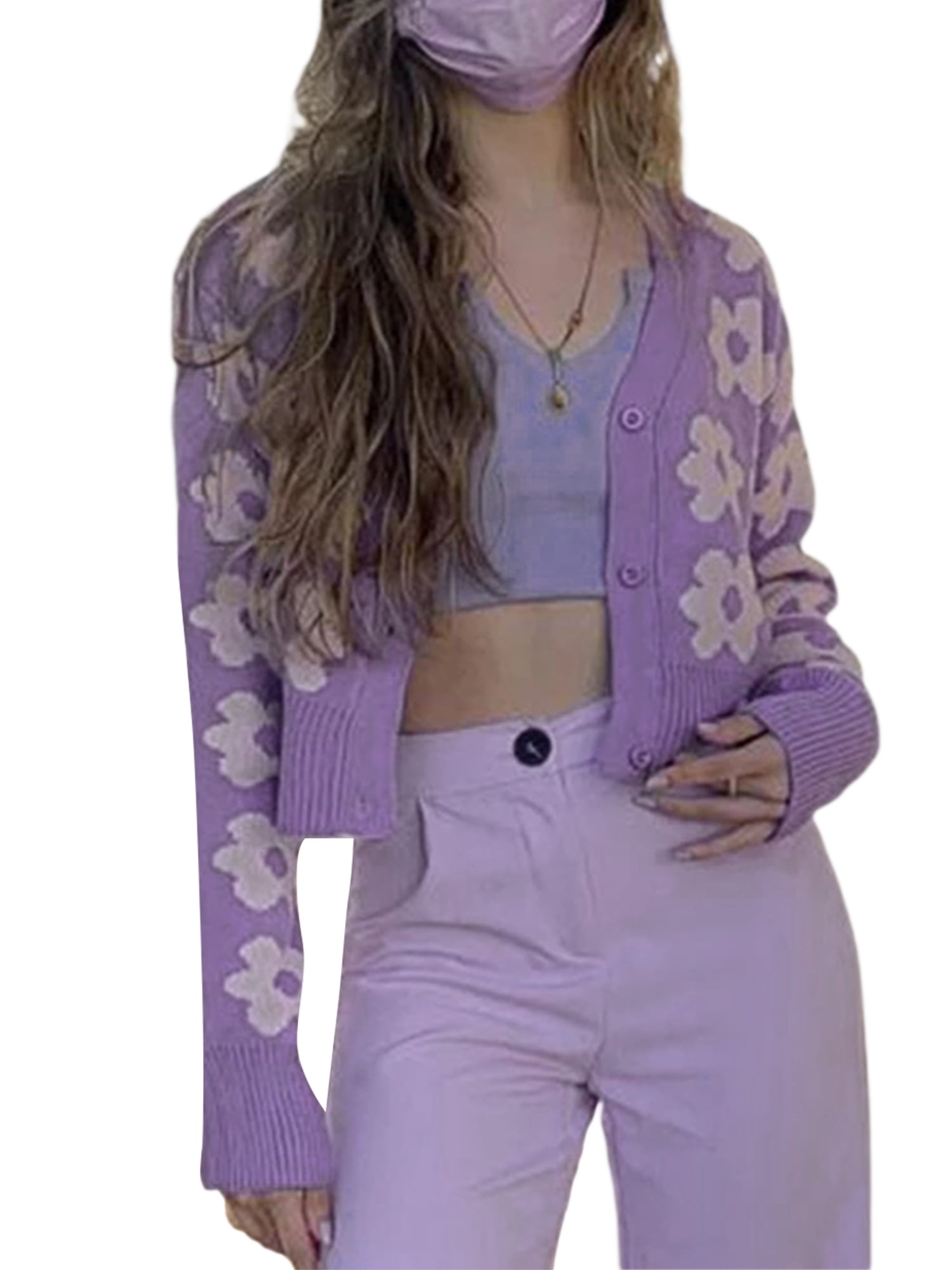Women Floral Print Cardigan Sweater Y2k 