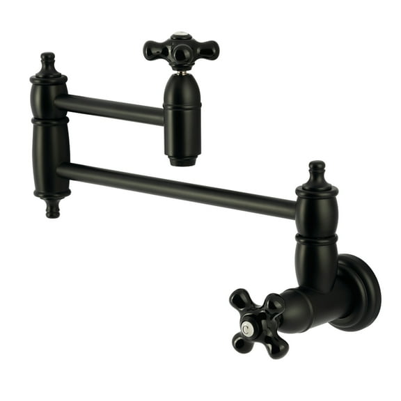 Kingston Brass KS3100PKX Duchess Two-Handle 1-Hole Wall Mount Pot Filler Faucet in Matte Black
