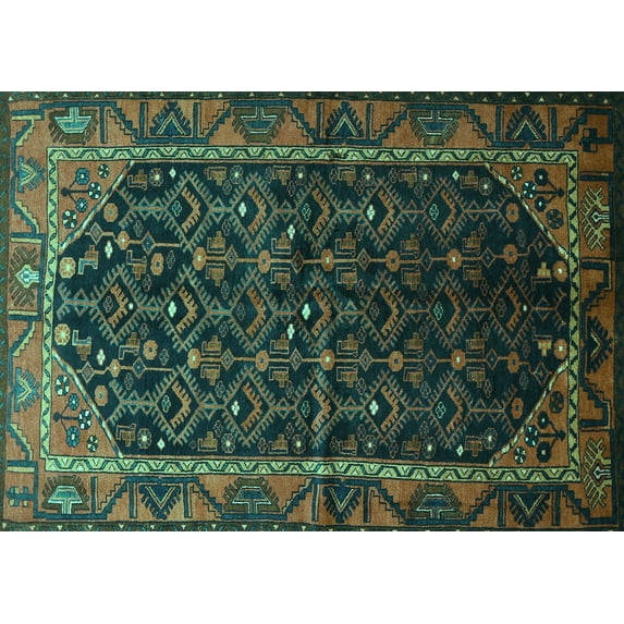Ahgly Company Machine Washable Indoor Rectangle Persian Turquoise Blue Traditional Area Rugs, 2' x 5'