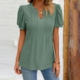 thumbnail image 2 of Besolor Women's Summer T-Shirt Trendy V Neck Pleated Eyelet Tunic Tops Casual Solid Color Going out Blouse Tees, 2 of 7