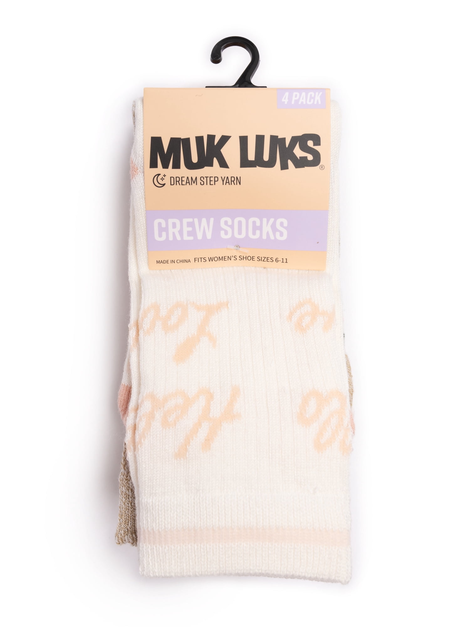 MUK LUKS Women's Dream Step Crew Socks, 4-Pack, OSFM