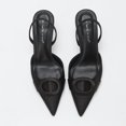 thumbnail image 3 of [On feet & in love] Women's Satin Pointed Toe Slingback Heels - Elastic Strap Stiletto Pumps with Fabric-Covered Circular Ring Detail,Black,7.5, 3 of 7
