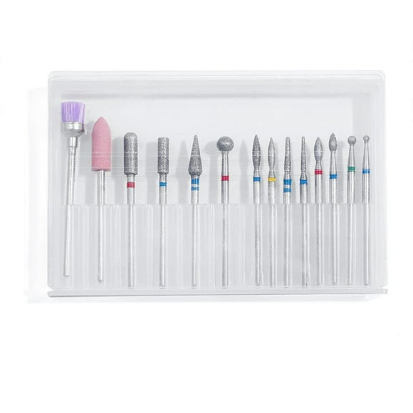 Bit 14pcs Nail Drill Bits Set Sanding Polishing Removing for Acrylic Gel Nails Cuticle Remover Manicure Pedicure Tool with Plastic Storage Case