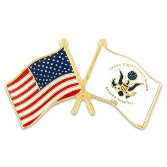 PinMart's USA and US Coast Guard Crossed Friendship Flag Enamel Lapel Pin