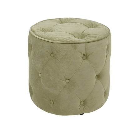 Curves Tufted Round Ottoman With Espresso Finish Solid Wood Legs Curves Tufted Round Ottoman With Espresso Finish Solid Wood Legs Spring Green Velvet Fabric