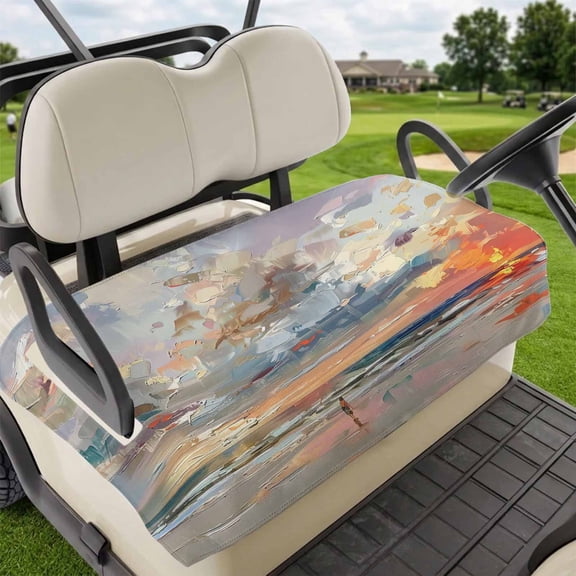 Golf Cart Seat Covers for 2 Seater,Grey Orange Coastal Microfiber Cart Seat Towel Blanket,Oil Painting Modern Abstract Art Absorbent Breathable Non Slip Bench Seats Protector for Golf Course 51"x31"