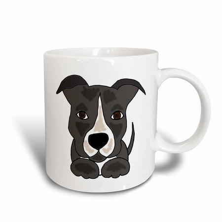 - 3dRose Funny Grey Pitbull Puppy Dog Cartoon, Ceramic Mug, 11-ounce