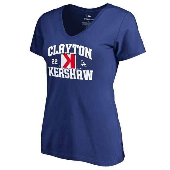 Women's Clayton Kershaw Royal Los Angeles Dodgers Player Hometown Collection V-Neck CK Strike T-Shirt