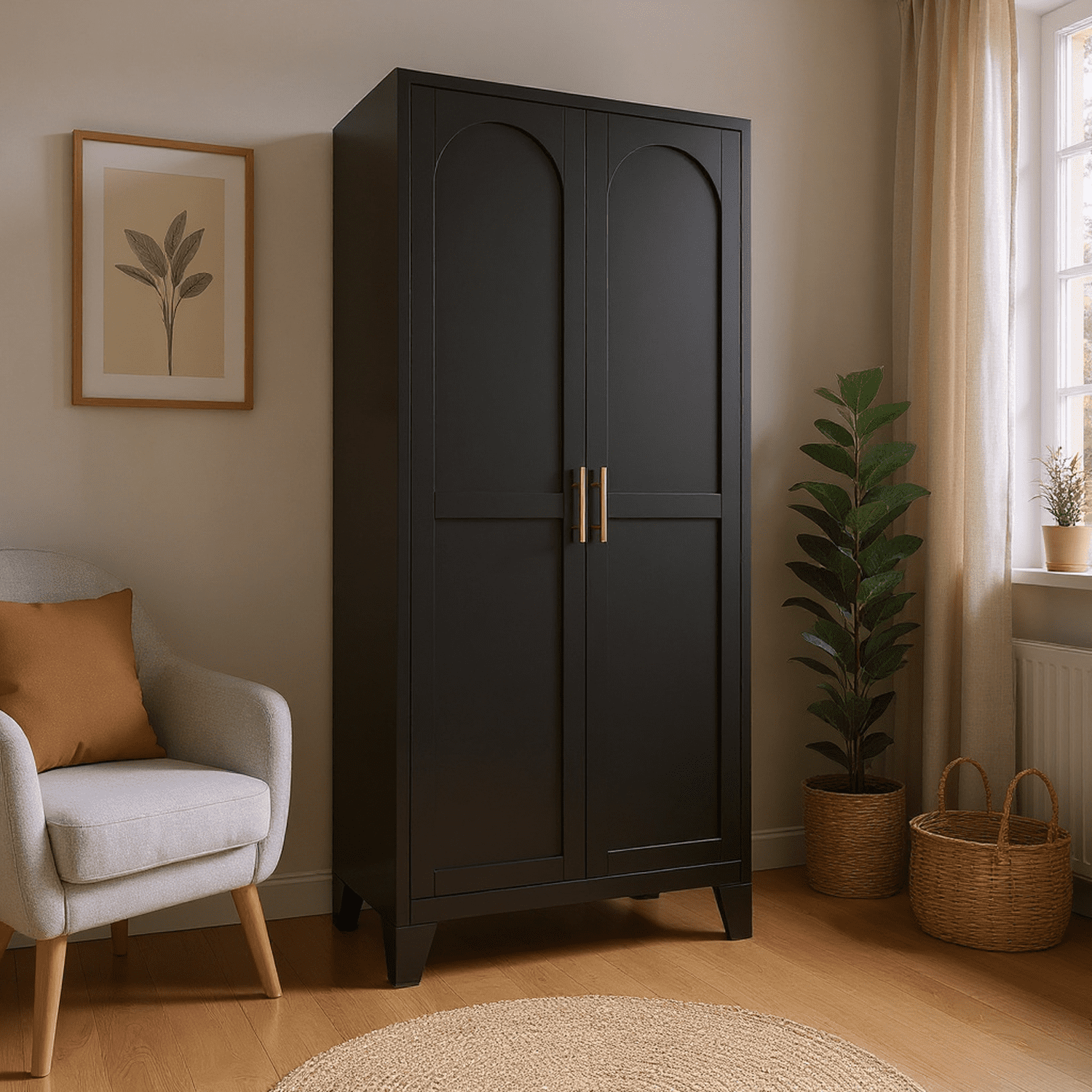Homy Casa 70.8" Black Tall Storage Cabinet with 4 Adjustable Shelves for Kitchen, Pantry Cupboard