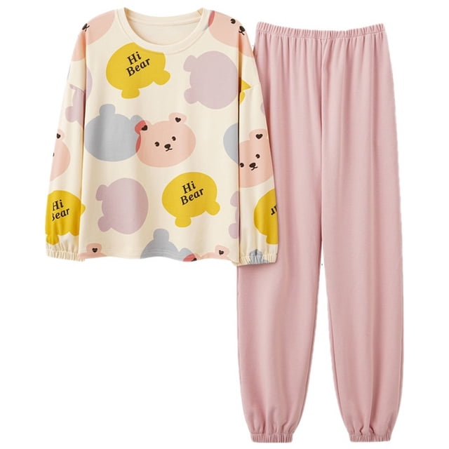 Pijama de mujer de algodón de manga larga, pantalón, jersey, traje fino, traje de hogar de primavera y otoño