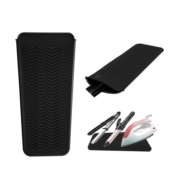 Bolsa de tapete de silicona resistente al calor, herramientas de peinado para rizadores, planchas, alisadores de cabello, silicona de grado alimenticio, negro