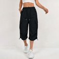 thumbnail image 5 of Women's Capri Cargo Pants, Elastic Waist Cropped Hiking Pants for Women, Lightweight Quick Dry Jogger Trousers with Multi Utility Pockets, Adjustable Capri Length Streetwear Travel Pants Black XXXL, 5 of 9