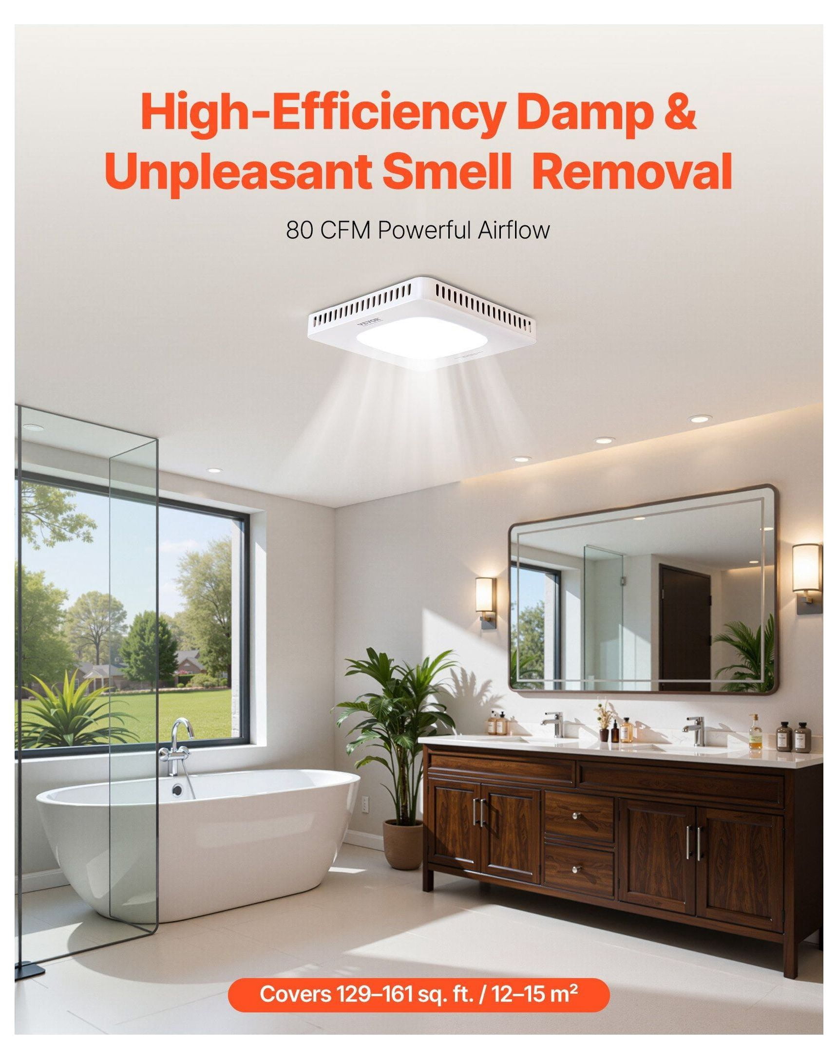 Bathroom Exhaust Fan with LED Light, 80 CFM Quiet Vent Fan, Adjustable Color Temp