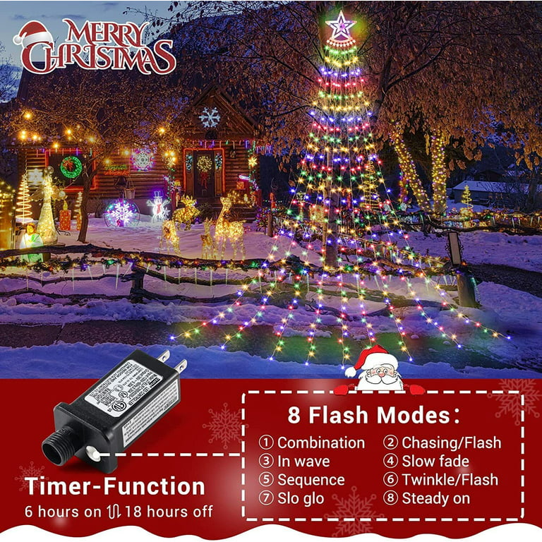 Outdoor Christmas Decorations Star String Light with Remote APP Control  10FT 305LED Waterfall Christmas Tree Light RGB Color Changing Waterproof  Hanging Twinkle Fairy Light 10 Mode Timer Music Sync 