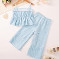thumbnail image 6 of TOWED22 Toddler Baby Girl Clothes Sleeveless Tie-Up Ruffle Tops Linen Pants Set Infant Summer Outfits(Blue,2-3 Y), 6 of 9