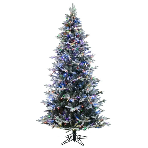 Vickerman 7.5' x 48" Flocked Kamas Fraser Artificial Christmas Tree, Multi-color Dura-Lit® LED Mini Lights, 2180 PE/PVC Tips