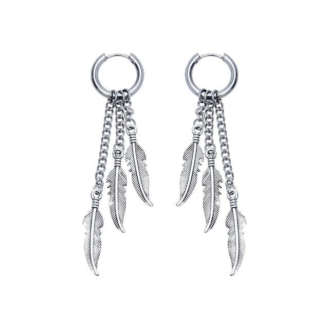 Pendientes de cadena de plumas de acero inoxidable para hombres y mujeres, conjunto de pendientes largos Punk dorados y plateados, moda ligera