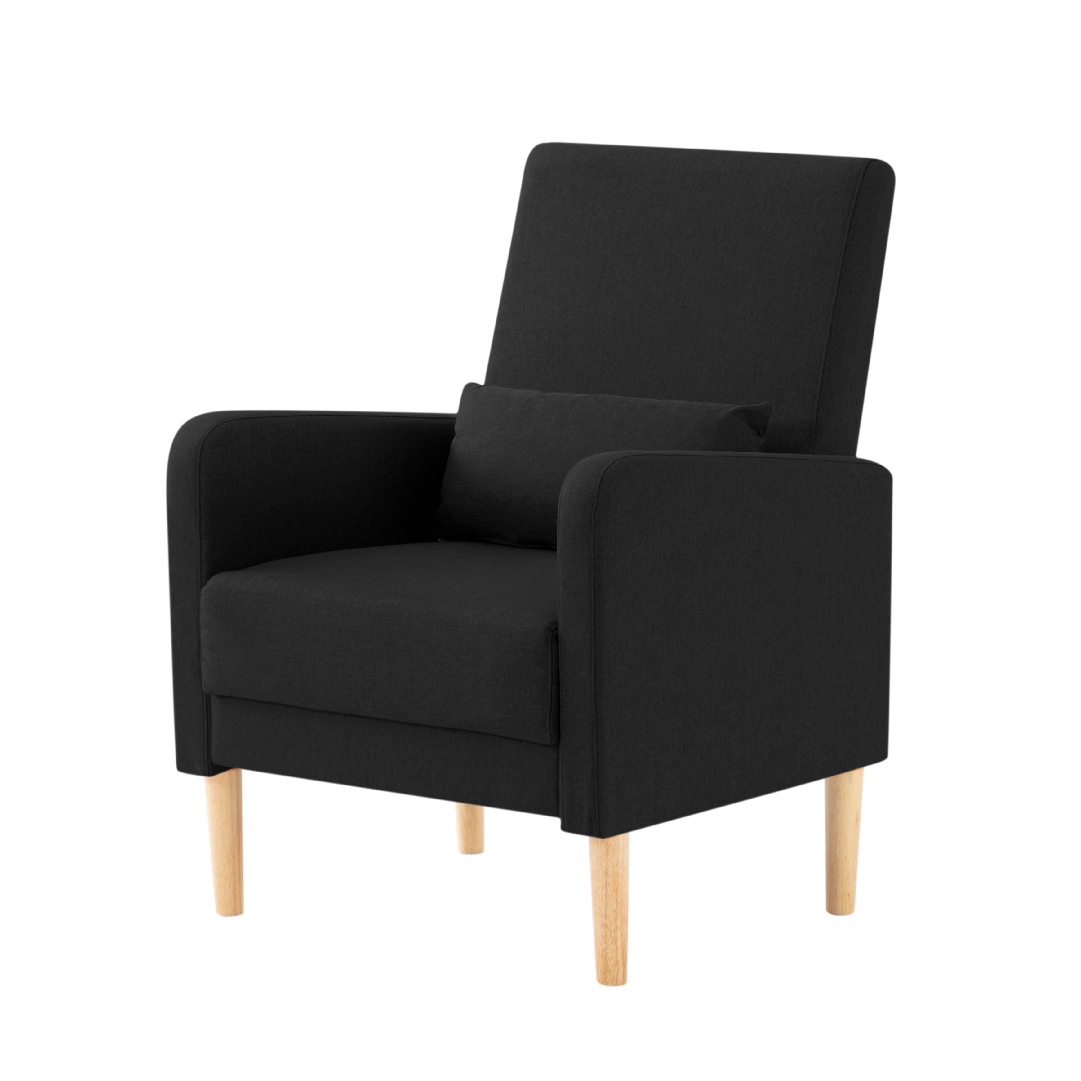 BSHTI Mid-Century Wood Accent Chair with Backrest and Armrest, Modern Upholstered Chair in Linen Fabric, Upholstered Dining Chair with Solid Wood Legs for Reading Nook, Apartment