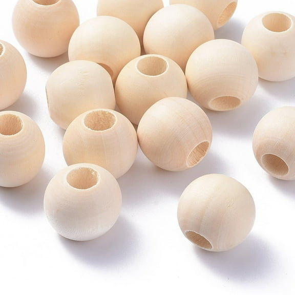 Wood Beads Natural Wooden Loose Beads Spacer Beads Macrame Beads Large Hole Beads Round Antique White 24~25x21~22.5mm Hole: 9~10mm