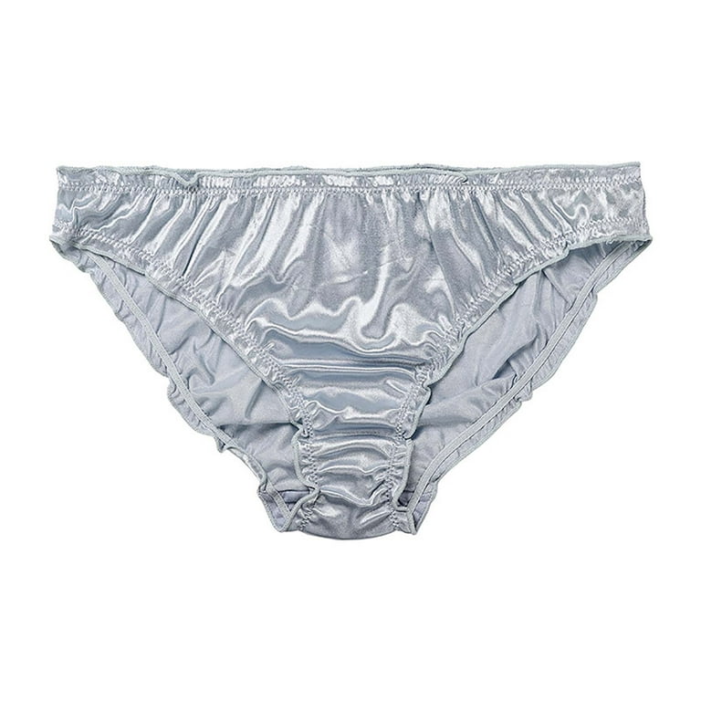 YWDJ High Waisted Underwear for Women Women Satin Panties Mid Waist Wavy  Cotton Briefs Silver M