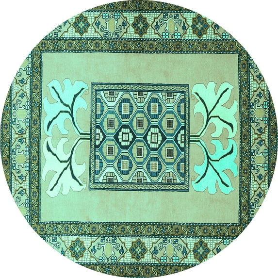 Ahgly Company Indoor Round Persian Turquoise Blue Traditional Area Rugs, 7' Round