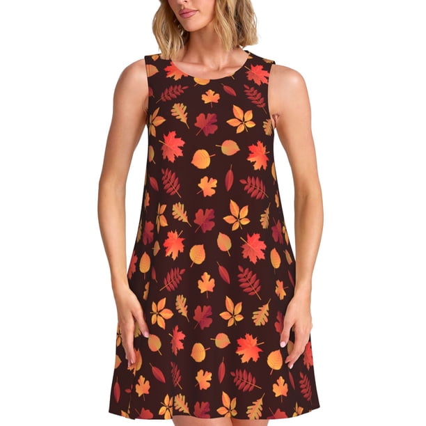 Disketp fall Maple leaf para Vestido sin Mangas para Mujeres, Vestidos de Verano para Mujeres, Casual y Holgado para la Playa