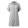 thumbnail image 5 of Uobin Womens Button Down Shirt Dress Solid Color Short Sleeve Casual Loose Tunic Dress Breathable Daily Wear, 5 of 6