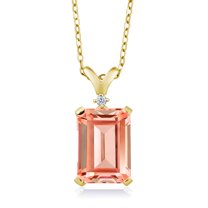 Gem Stone King 18K Yellow Gold Plated Silver Peach Nano Morganite and White Diamond Pendant Necklace for Women (6.32 Cttw with 18 inch Chain)