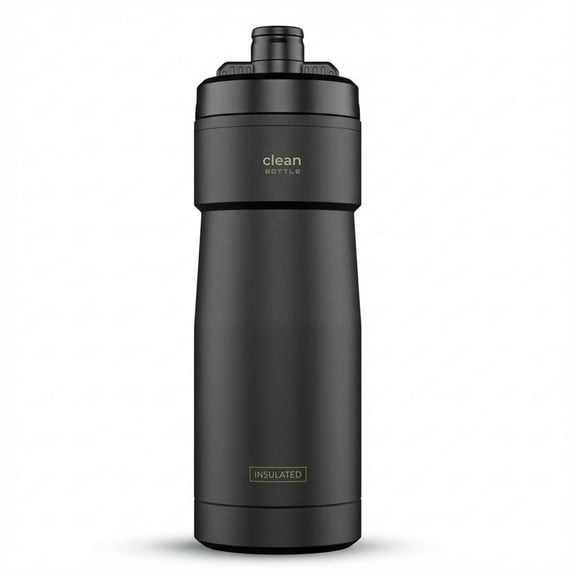 Clean Bottle 20 oz Sport Insulated Bike Water Bottle Matte Black with Easy-Clean Cap and Squeeze Design