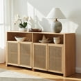 thumbnail image 2 of Hassch 63 inch Large Buffet Sideboard with 4 Doors, Farmhouse Rattan Storage Cabinet with Adjustable Shelves, Retro Coffee Bar Cabinet, Credenza for Kitchen, Living Room, Dining Room, Natural, 2 of 7