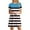 Blue, variant on Antinious Women Short Sleeve Round Neck Stripe Print Casual Dress